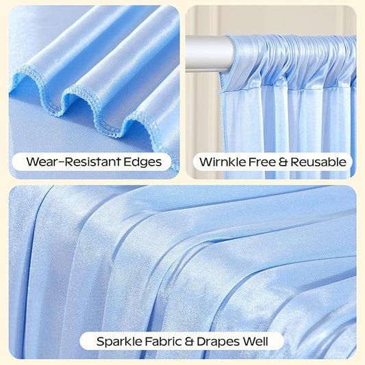 Blue Glitter Backdrop Curtain for Parties Wedding,10Ft x 10Ft Satin Shimmer Photo Backdrop,Non-Wrinkle Sparkle Drapes for Backdrops,Back Drop for Photography, Birthdays,Weddings,Prom