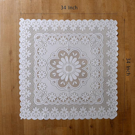 HOMECOOL Square Small Table Cloth - Ivory Crochet Tablecloth for Round Coffee Table 35 X 35 Inch - Sunflower