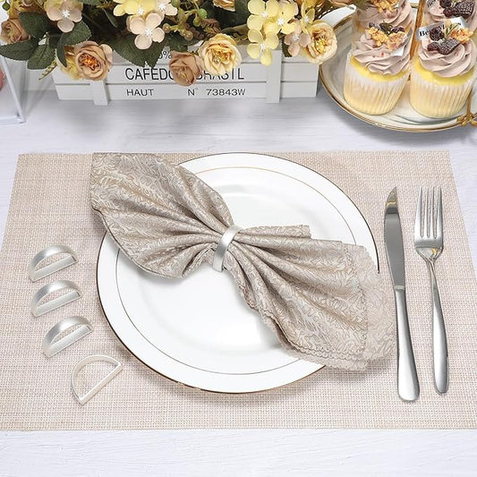 KPOSIYA Napkin Rings Set of 8, Metal Silver Napkin Rings Bulk for Table Settings, D-Shape Napkin Holders Rings for Dinner Table Decor, Easter, Fall,Thanksgiving, Christmas, Party,(Silver 8 pcs)