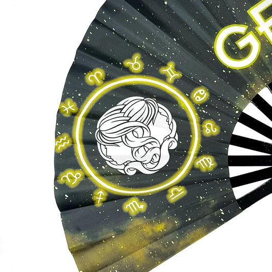 DeFlare | Cosmic Zodiac Rave Fan | Zodiac Sign Hand Fan | Astrology Rave Fan | Hand Fan | Large Rave Fan | Large Clacking Fan