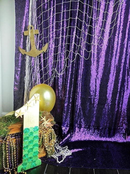 ShinyBeauty Sequin Backdrop 10FTx10FT Purple Backdrop Background Glitter Drapery for Birthday Parties Sparkly Photography Backdrops Purple Curtain Drape