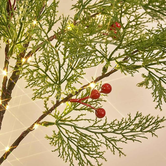 Birchlitland Christmas Garland with Lights Cadar Lighted Garland Battery Operated with Timer or USB Light 6FT 80 LED Fairy Lights, Faux Vine with Lights for Mantel Fireplace and Holiday Decor