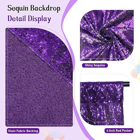 SquarePie Sequin Backdrop Curtain Not See Through Thick Glitter Background for Party 8FT x 8FT Purple