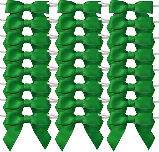 50pcs 3-1/2" Green Satin Ribbon Bows with Twist Ties Giant Bows for Christmas Holiday Gift Packing&Wrapping (Green)