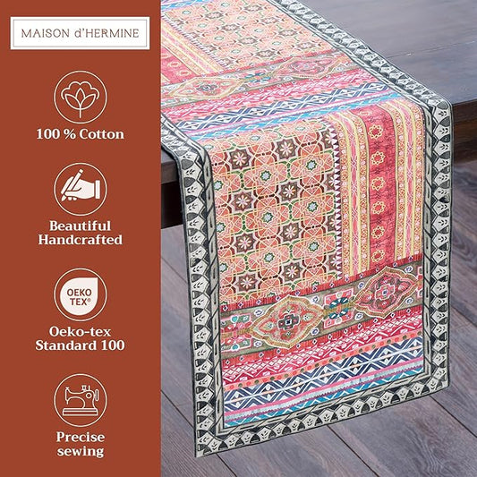Maison d' Hermine Table Runner 100% Cotton Single Layer Table Runners 108 inches Long for Thanksgiving Christmas Decorations Home Kitchen Dining Party Wedding (Ispahan, 14.5" x 108")