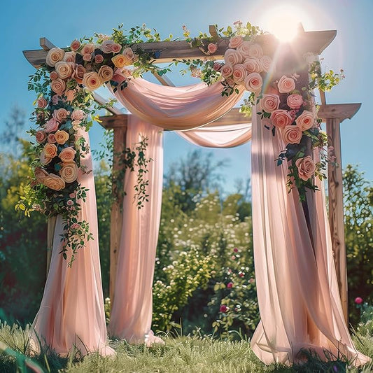 Wedding Arch Draping Fabric 3 Panels 28.7" x 20FT Dusty Rose Sheer Chiffon Backdrop Drapes for Wedding Ceremony Birthday Party Bridal Shower Outdoor Decoration