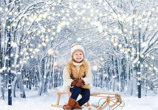 7x5FT Winter Snowy Scene Photography Backdrop Wonderland Snowflake Tree Snow Background Bokeh Glitter White Snow Forest Landscape Party Photo Booth Studio Props