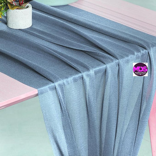 MDS 2 Pack 14ft Chiffon Table Runner 29 x 170 Inches Sheer Wedding Runner Romantic Rustic Table Runner for Wedding Decorations, Birthday Parties, Bridal Shower Party Arch Decor - Dusty Blue