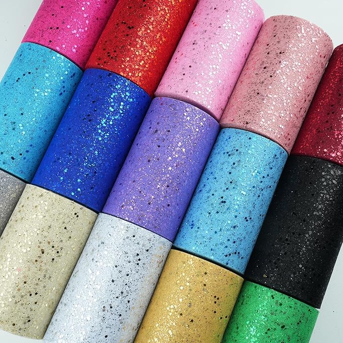 Glitter Tulle Rolls, 6” by 50 Yards (150FT) Sparkling Tulle Spool Ribbon Sequin Tulle Netting Fabric for Tutu Skirt Wedding Birthday Baby Shower (Gold)