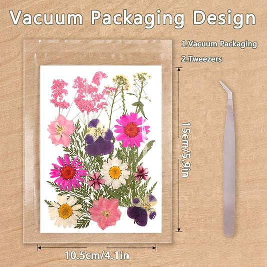 Dried Pressed Flowers for Resin Mold Dry Flower Real Leaves Bulk with Tweezers Natural Herbs Kit for Scrapbooking DIY Art Crafts Candle Jewelry Making Nails Floral Decoration
