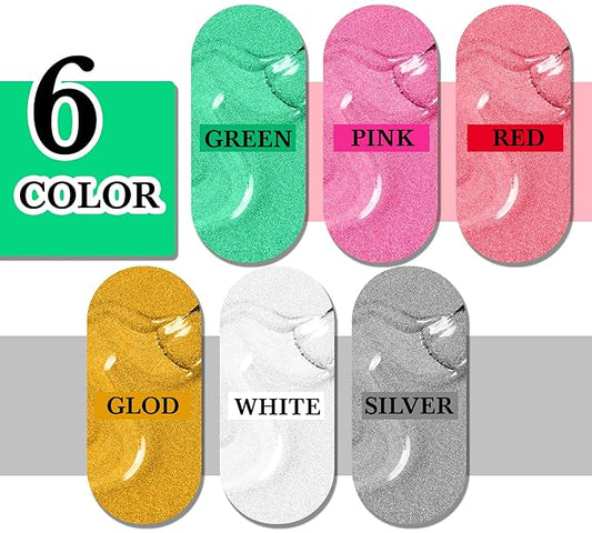 Edible Glitter Paint - 6 Colors Food Grade Edible Paint for Cake, Chocolate, Cupcakes, Cocktail, Shimmer Decorative Paint Liquid Food Coloring for Halloween Candy, Drinks, Baking, 6x10g