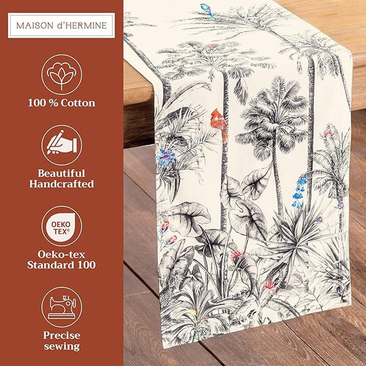 Maison d' Hermine Table Runner 100% Cotton Single Layer Table Runners 108 inches Long for Thanksgiving Christmas Decorations Home Kitchen Dining Party Wedding (Amazonia, 14.5" x 108")