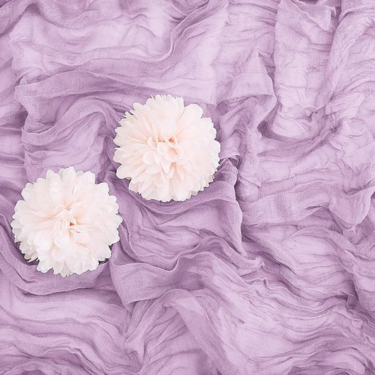 Aktor 12 Pack Lavender Table Runner Boho Cheesecloth Table Runner Semi Sheer Gauze Fabric Runners for Wedding Birthday Baby Shower Party Boho Table Decoration(Lavender)