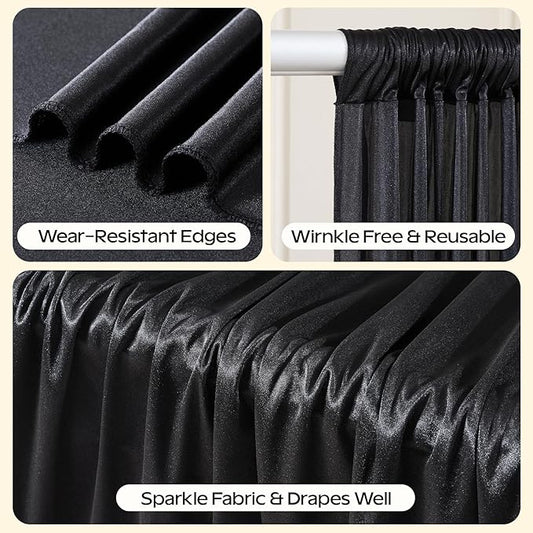 Black Glitter Backdrop Curtain for Parties Wedding,10Ft x 10Ft Satin Shimmer Photo Backdrop,Non-Wrinkle Sparkle Drapes for Backdrop,Back Drop for Photography, Birthdays,Weddings,Prom