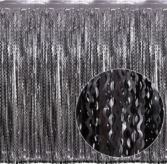 4 Pack Wavy Grey Foil Fringe Curtains Party Decorations - 3.3 ft x 6.6 ft Tinsel Curtain Backdrop for Birthday Bachelorette Wedding Birthday Disco Party Decorations