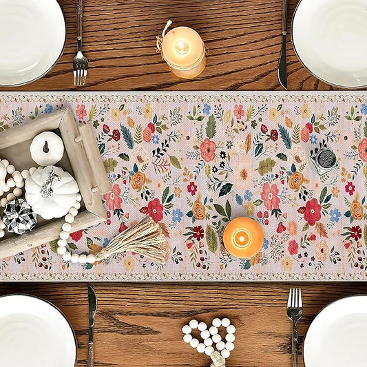 OYIMUA Boho Floral Summer Table Runner 13 x 72 Inches Colorful Flower Runners for Tables Rustic Spring Decorations for Home Indoor Outdoor Party Decor