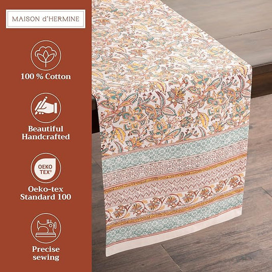 Maison d' Hermine Table Runner 100% Cotton Single Layer Table Runners 108 inches Long for Thanksgiving Christmas Decorations Home Kitchen Dining Party Wedding (Nila, 14.5" x 108")