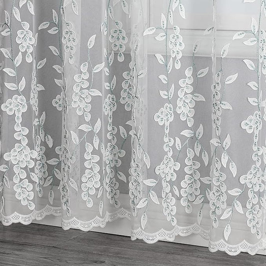 VISIONTEX White Sheer Voile Curtains, Decorative White Embossed Leaves Rod Pocket Window Drapes for Home Kitchen, Living Room and Bedroom 54 x 95 Inch, Set of 2 Curtain Panels