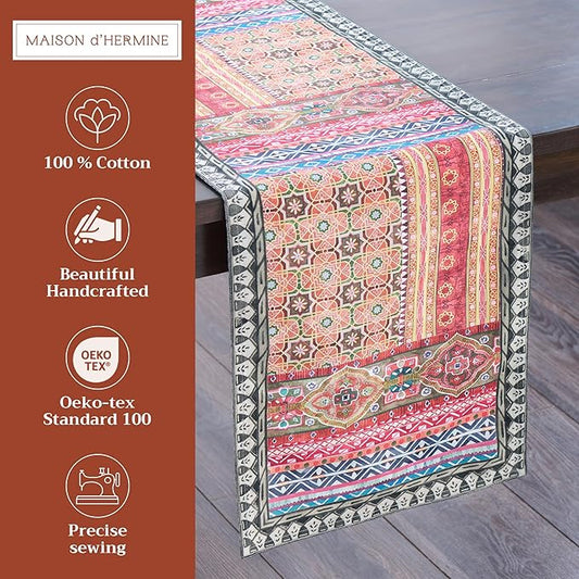 Maison d' Hermine Table Runner 100% Cotton Double Layer Table Runners 72 inches Long for Thanksgiving Christmas Decorations Home Kitchen Dining Party Wedding (Ispahan, 14.5" x 72")