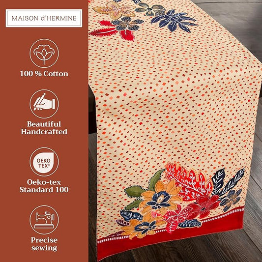Maison d' Hermine Table Runner 100% Cotton Single Layer Table Runners 72 inches Long for Thanksgiving Christmas Decorations Home Kitchen Dining Party Wedding (Kalahari, 14.5" x 72")