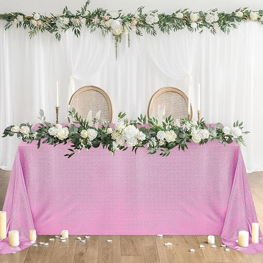 Fitable 2 Pack Pink Sequin Tablecloth for Parties 60x120 Inch - Sparkle Glitter Table Cloth Laser Rectangle Overlay for Wedding Baby Shower Ceremony Birthday Holiday Banquet