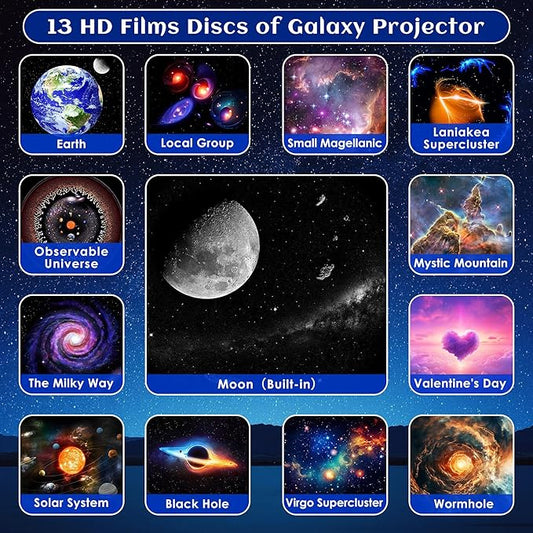 Galaxy Projector for Bedroom Pro Version, HD 12 in 1 Film Discs Star Projector with Bluetooth Galaxy Light, Planetarium Projector with Timer, White Noise, 360 ° Rotation, Remote Control,Black