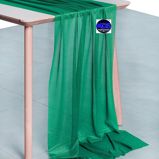 MDS 2 Pack 14ft Chiffon Table Runner 29 x 170 Inches Sheer Wedding Runner Romantic Rustic Table Runner for Wedding Decorations, Birthday Parties, Bridal Shower Party Arch Decor - Emerald Green
