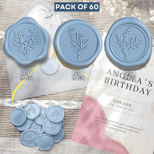 Wax Seal Stickers (60 Pcs, 3 Designs in 1 Pack) Premium Envelope Seal Stickers for Wedding Invitation Envelopes, Adhesive Wax Seals, Perfect for Seating Chart, Gift Wrapping