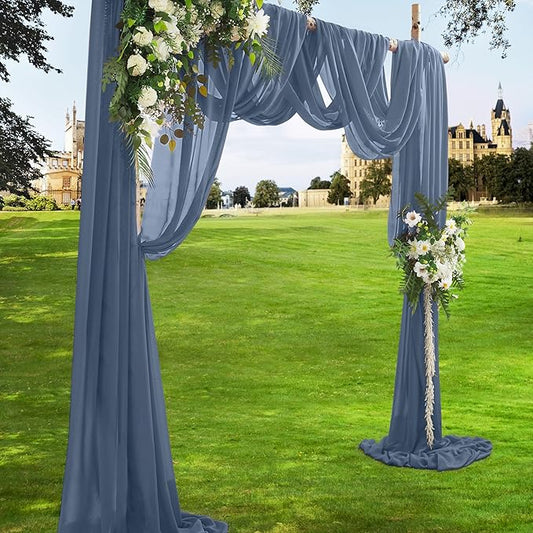 VACVELT Wedding Arch Draping Fabric Dusty Blue Chiffon, 1 Panel Sheer Drapes 30 Inch x 20ft Chiffon Backdrop Curtain Decor, Outdoor Sheer Drapery for Ceremony Party Ceiling