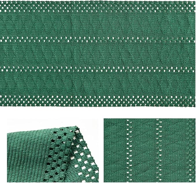 Artoid Mode Dark Green Farmhouse Woven Rustic Hollow Table Runner, Seasonal Holiday Kitchen Dining Table Decoration for Home Party Decor 12x36 Inch