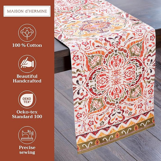 Maison d' Hermine Table Runner 100% Cotton Double Layer Table Runners 108 inches Long for Thanksgiving Christmas Decorations Home Kitchen Dining Party Wedding (Damask, 14.5" x 108")
