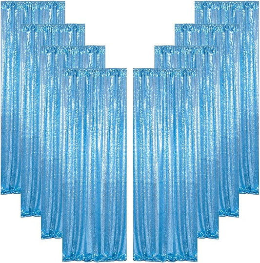 ShinyBeauty Baby Blue Backdrop Curtains 2FTx8FT 8 Pieces Sequin Photo Backdrops Baby Shower Backgrounds Light Blue Shimmer Curtain Panels for Parties,Birthday,Wedding Photobooth Decor