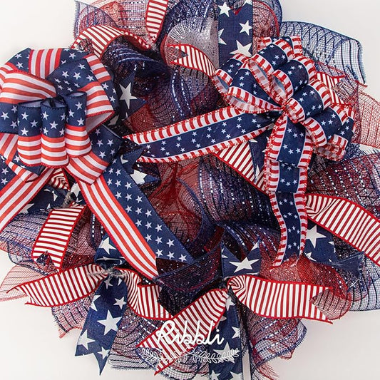 Ribbli 2 Rolls Navy Blue Mesh Ribbon,10 inch x 30 feet(10Yard) Each Roll,Metallic Navy with Navy Wide Foil,Use for Wreath Swags and Decorating