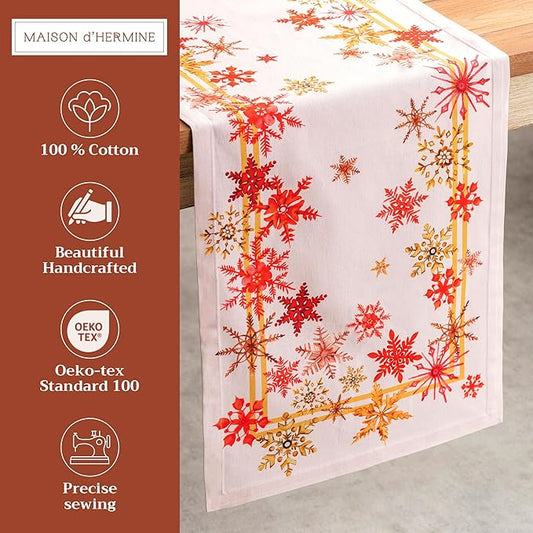 Maison d' Hermine Table Runner 100% Cotton Single Layer Table Runners 108 inches Long for Thanksgiving Christmas Decorations Home Kitchen Dining Party Wedding (Crystal Star, 14.5" x 108")