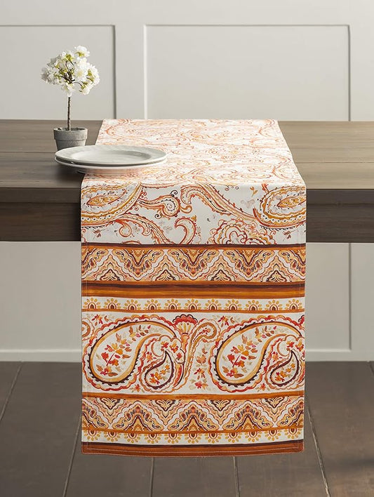 Maison d' Hermine Table Runner 100% Cotton Single Layer Table Runners 90 inches Long for Thanksgiving Christmas Decorations Home Kitchen Dining Party Wedding (Palatial Paisley, 14.5" x 90")