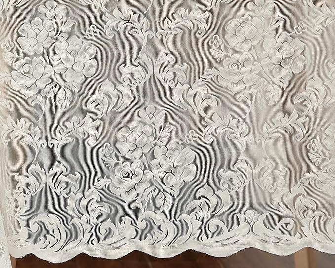 LinenZone Extra Large Ivory Round Tablecloth for Rustic Vintage Decor. Sheer Lace Table Cloth Works Great As Wedding Tablecloth or Thanksgiving Table Cover. (Mia 132 Round, Ivory)