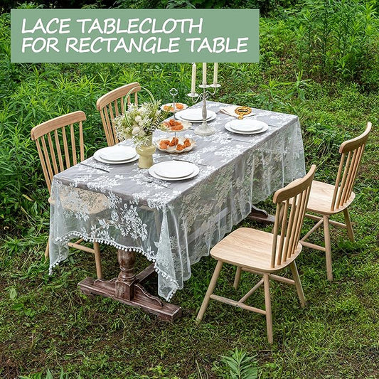 Jayla White Lace Tablecloth for Rectangular Tables, Vintage Style Wedding Table Cloths for Reception, Baby Shower, Birthday Party, Formal Dining, Dinner Parties 54 X 108 Inches