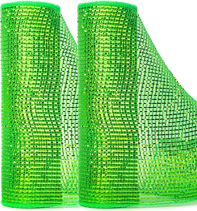 Ribbli 2 Rolls Deep Lime Deluxe Ribbon,10 inch x 30 feet(10Yard) Each Roll,Metallic Lime Green with Green Wide Foil, Use for Wreath Swags and Christmas Decoration
