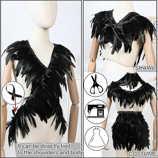 Holmgren Natural Rooster Feather Trim - 2 Yards 5-7inch Rooster Feathers Fringe Trim for Feather Shawl Cape, Gloves, Dress Costume and Home Party Decoration (Natural)