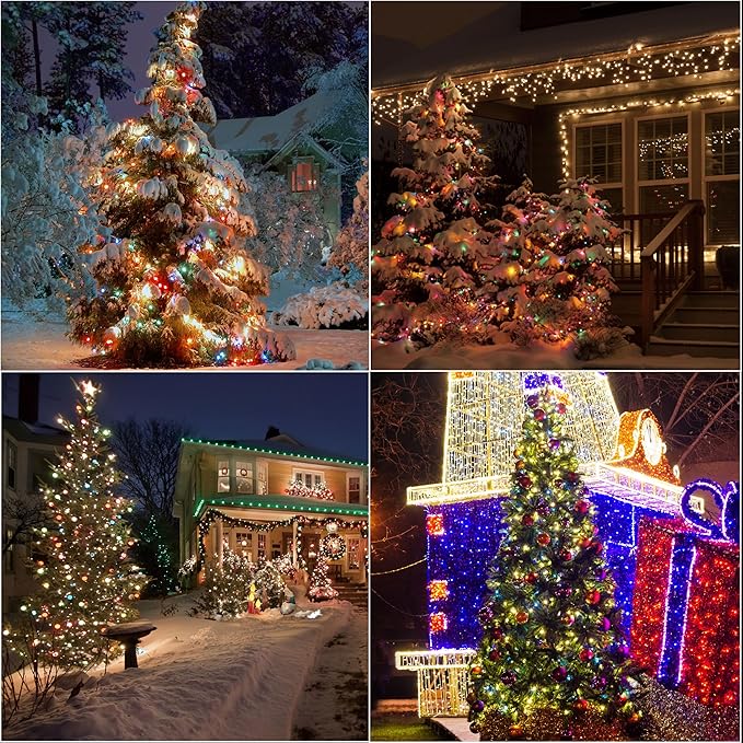 LAMPHOME 33ft Christmas Decorative Mini Lights, 100 LED Transparent Wire Fairy Starry String Lights Plug in, 12 Lighting Modes, for Indoor Outdoor Xmas Tree Wedding Party Decoration (Warm+Multicolor)