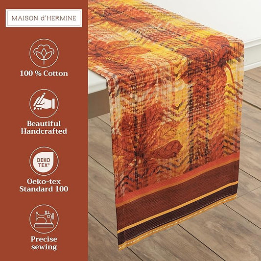 Maison d'Hermine Table Runner 100% Cotton Single Layer Table Runners 108 inches Long Decorative for Home Kitchen Dining Party Baby Shower Wedding Bridal Shower (Thanksgiving Tartan, 14.50" x 108")