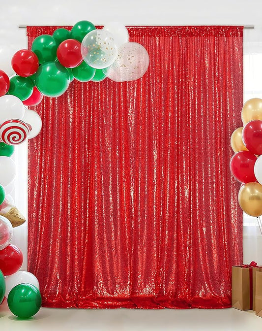 Eternal Beauty Red Sequin Backdrop, 20x10 Ft Glitter Background Curtains for Christmas Shimmer Photography Party Wedding Birthday Back Drop Decor