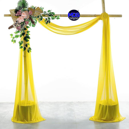 MDS Halloween Chiffon Draping Fabric - 2 Panel, 30" Wide x 20ft Long - Sheer Spooky Arbor & Canopy Drapery for Haunted House Backdrops, Party Ceilings, DIY Costumes & Themed Events - Yellow