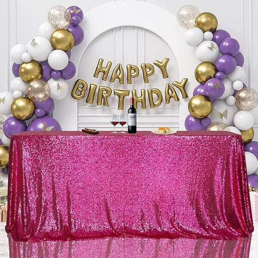 SquarePie Sequin Tablecloth 50 x 72 Inch Hot Pink Glitter Table Linen for Wedding Party