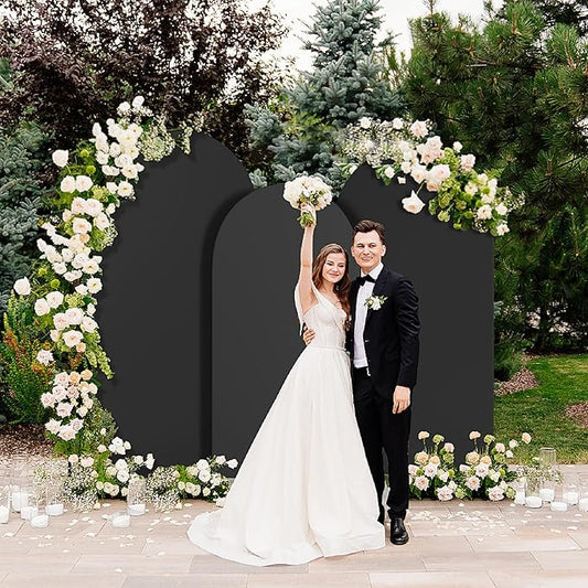 Spandex Anti Wrinkle Arch Backdrop Cover - High Elastic Fitted Arch Stand Cover Set of 3 Black Round Top Chiara Backdrop for Wedding Birthday Party Garden Decor 6.6FT, 7.2FT, 8FT