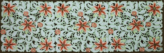 Creative Linens Embroidered Lily Daisy Floral Table Runner 15x52 Ivory Dresser Scarf