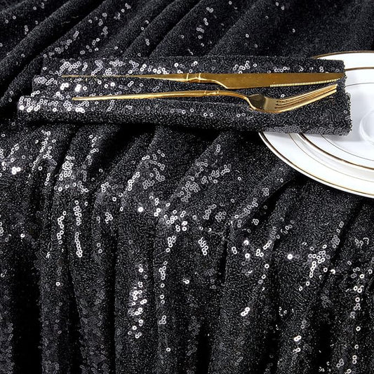 QueenDream Tablecloth 90x156 Rectangle Sequin Tablecloth Black Wedding Table Linens Glitter Birthday Bridal Party Indoor Outdoor Decorations