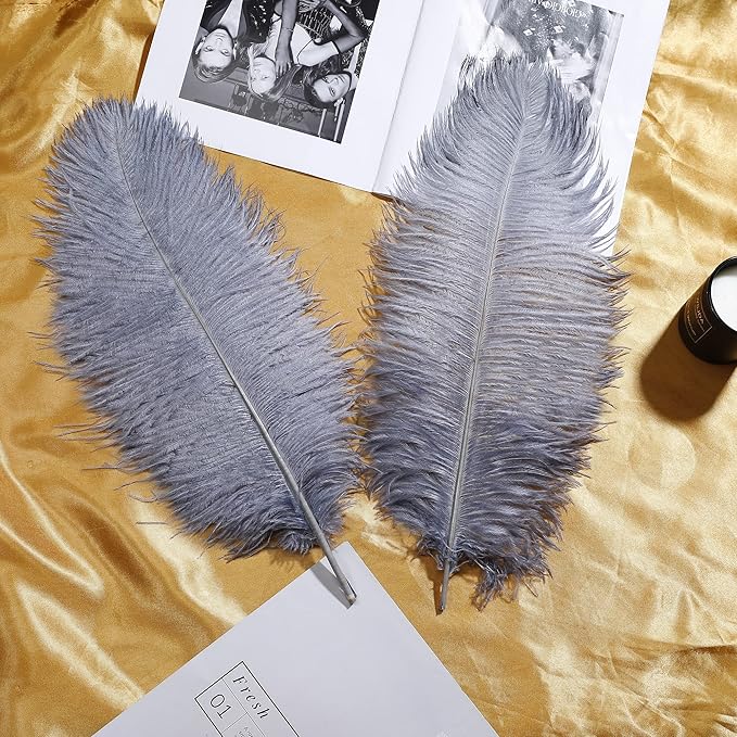 Larryhot Natural Ostrich Feathers for Vase - 16-18 inch 10pcs for Wedding Party Centerpieces,Flower Arrangement and Home Decorations (Gray)