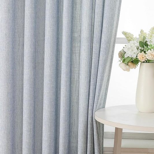 Vision Home Blue Pinch Pleated Semi Sheer Curtains Textured Light Filtering Window Curtains 102 inch for Living Room Bedroom Rayon Blend Chambray Blue Pinch Pleat Drapes with Hooks 2 Panels 40"Wx102"L