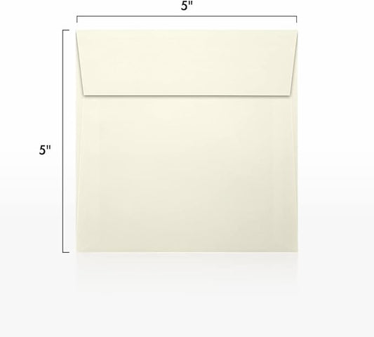 LUXPaper Square Invitation Envelopes | Peel & Press | 5" x 5" | Natural Linen | 80lb. Text | 50 Qty